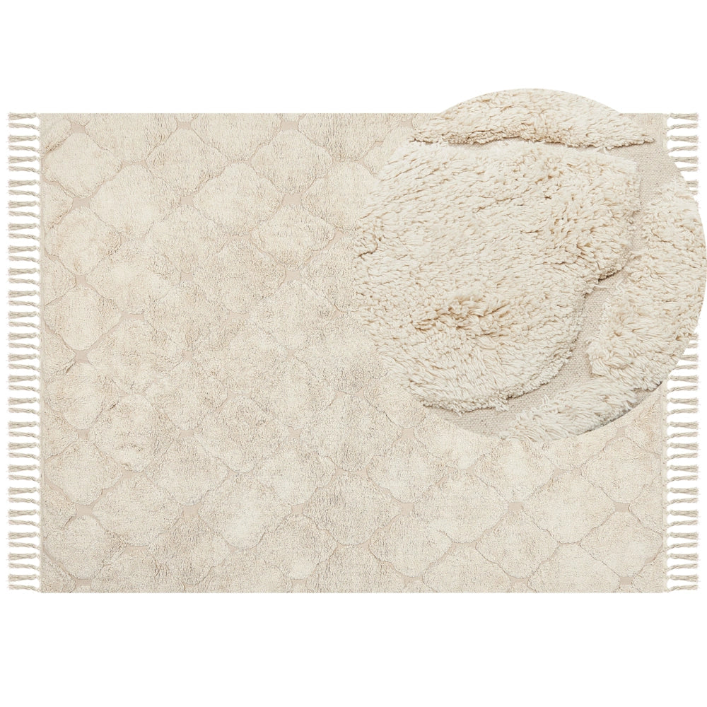 Tappeto Beige in Cotone 160 x 230 cm Minimalista Trapuntato Shaggy motivo Geometrico soggiorno camera da Letto