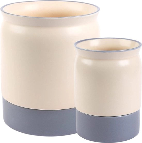 Set per lavanderia, con 2 contenitori per utensili in ceramica, grande lavanderia, piccolo contenitore per coltelli, lavanderia per piano di lavoro, uso domestico, beige e blu
