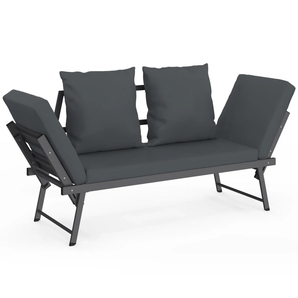 IDMarket - Divano da giardino e panca trasformabile NOLA a 2/3 posti con braccioli reclinabili in metallo e cuscini grigio antracite