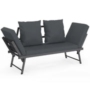 IDMarket - Divano da giardino e panca trasformabile NOLA a 2/3 posti con braccioli reclinabili in metallo e cuscini grigio antracite
