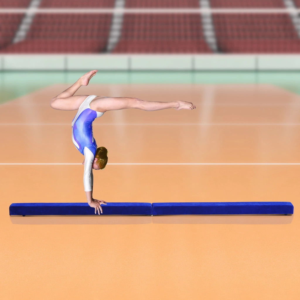 Trave di equilibrio pieghevole per uso interno ed esterno, 210 cm, fino a 120 kg, blu, ideale per ginnastica e allenamento.