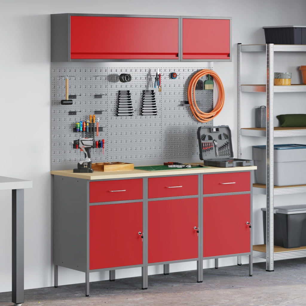 Set Banco Lavoro  8 Pezzi Acciaio Rosso