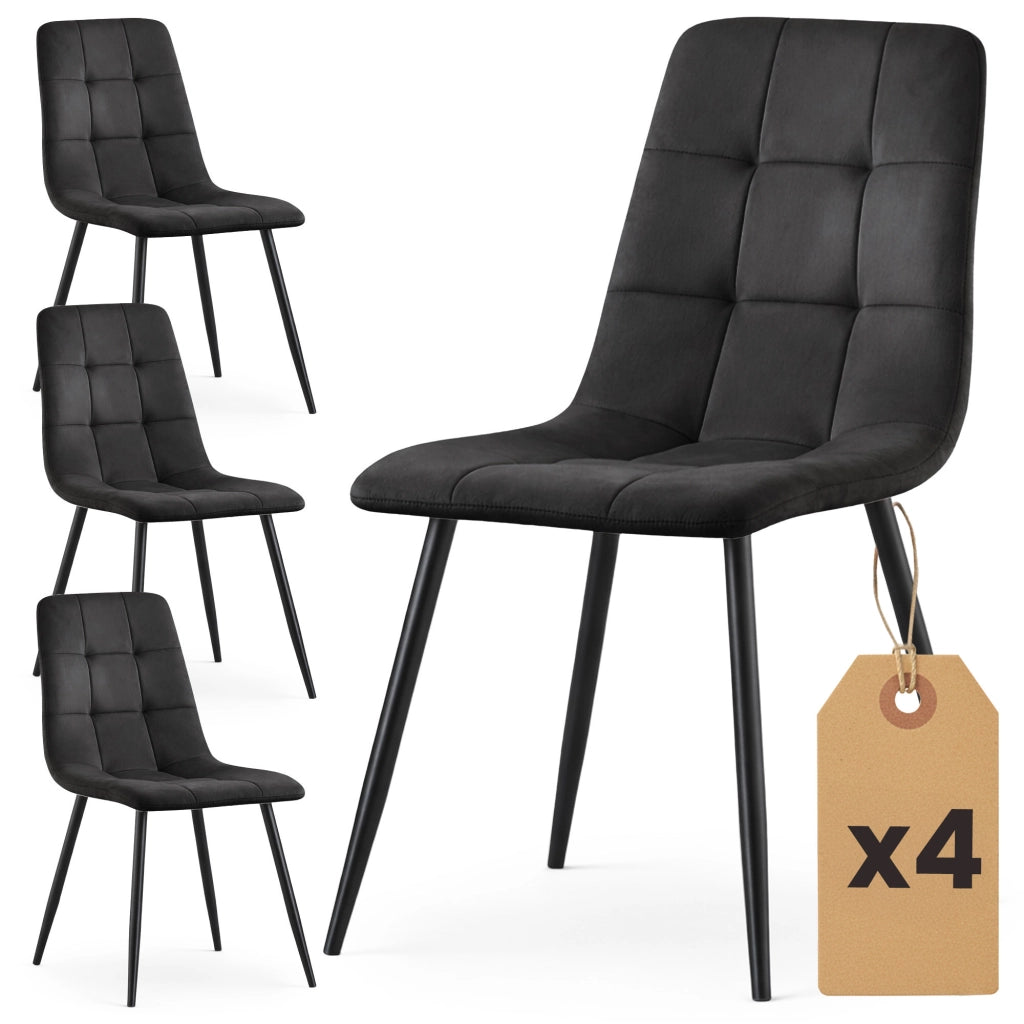 Set di 4 Sedie in velluto trapuntate NERO Nero gambe nere