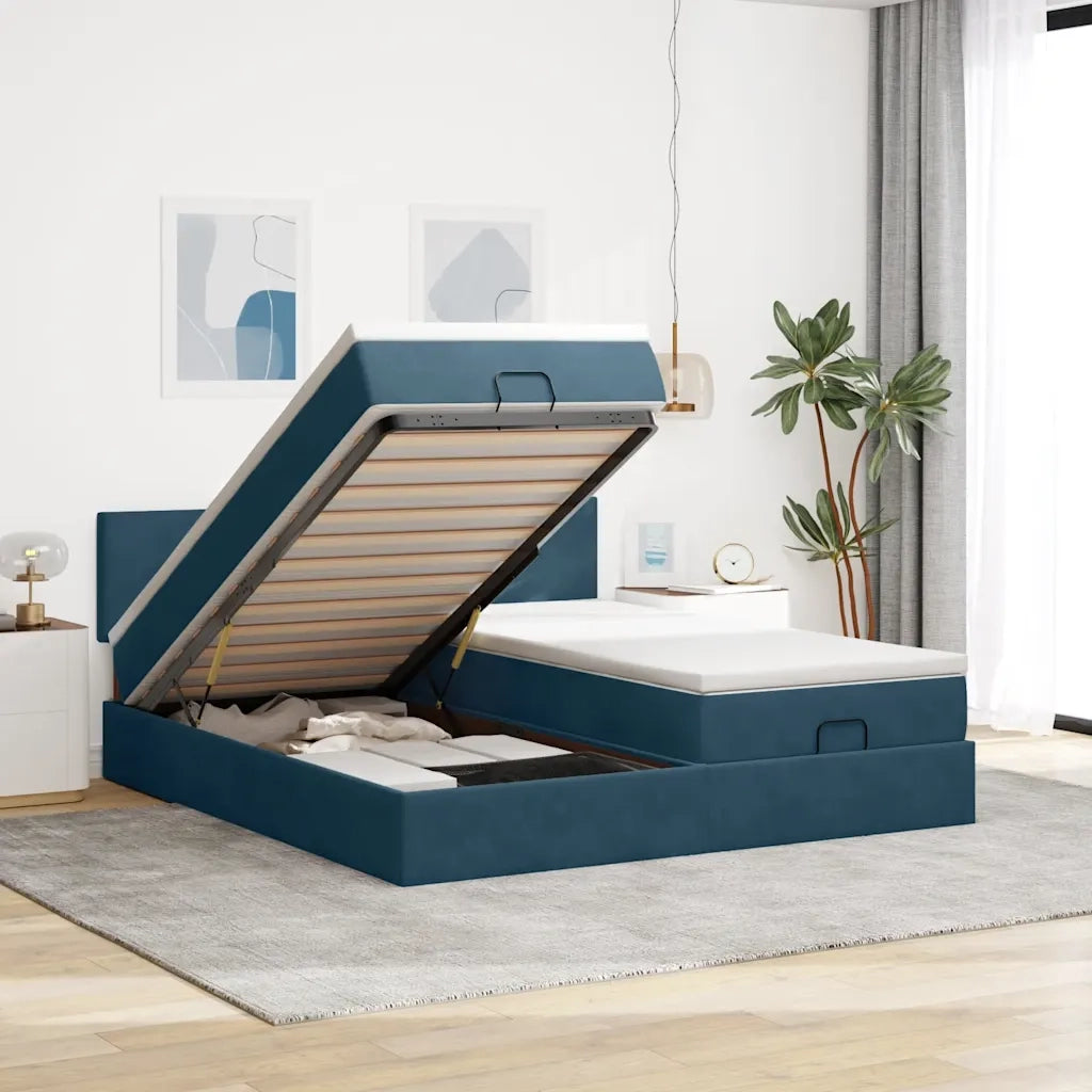 Pouf Letto con Materassi e LED Blu Scuro 200x200cm Velluto 3312915