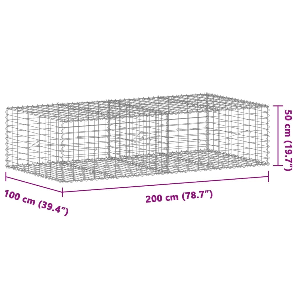 Gabbione recinto a gabbia muro di contenimento con coperchio 200 x 100 x 50 cm ferro zincato argento 02_0040142