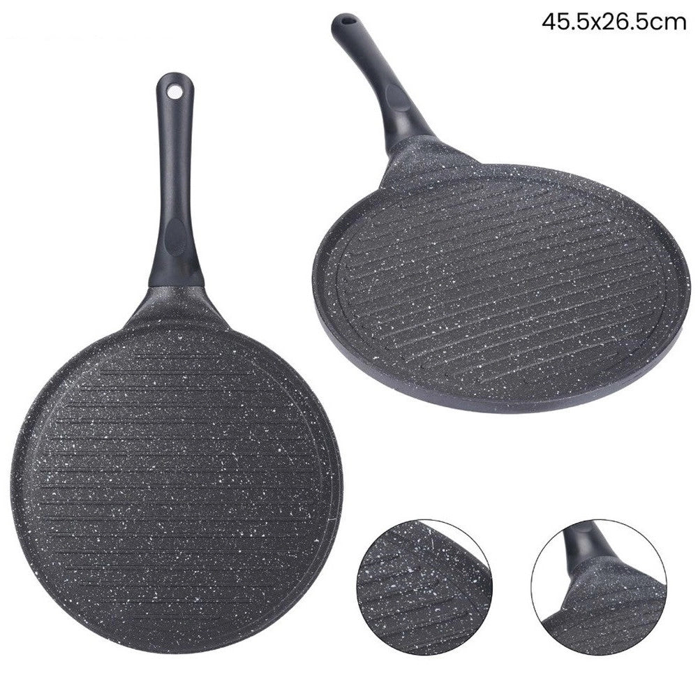Trade Shop - Padella Antiaderente Piastra Griglia Tonda Per Carne Verdure Nera Accessori Cucina 624390 -