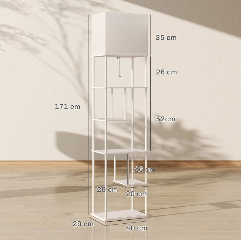 Lampada da terra ULEVR 171 cm con 5 ripiani, LED 9 W dimmerabile 3000-6500 K e telecomando, bianca
