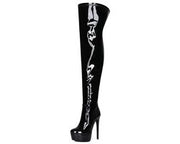Stivali con ginocchia alta - Piattaforma alta - Tacco stiletto - Chiusura a zip lunga - Finitura lucida - Modella elegante