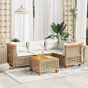 Set Divano da Giardino 5 pz con Cuscini Beige in Polyrattan