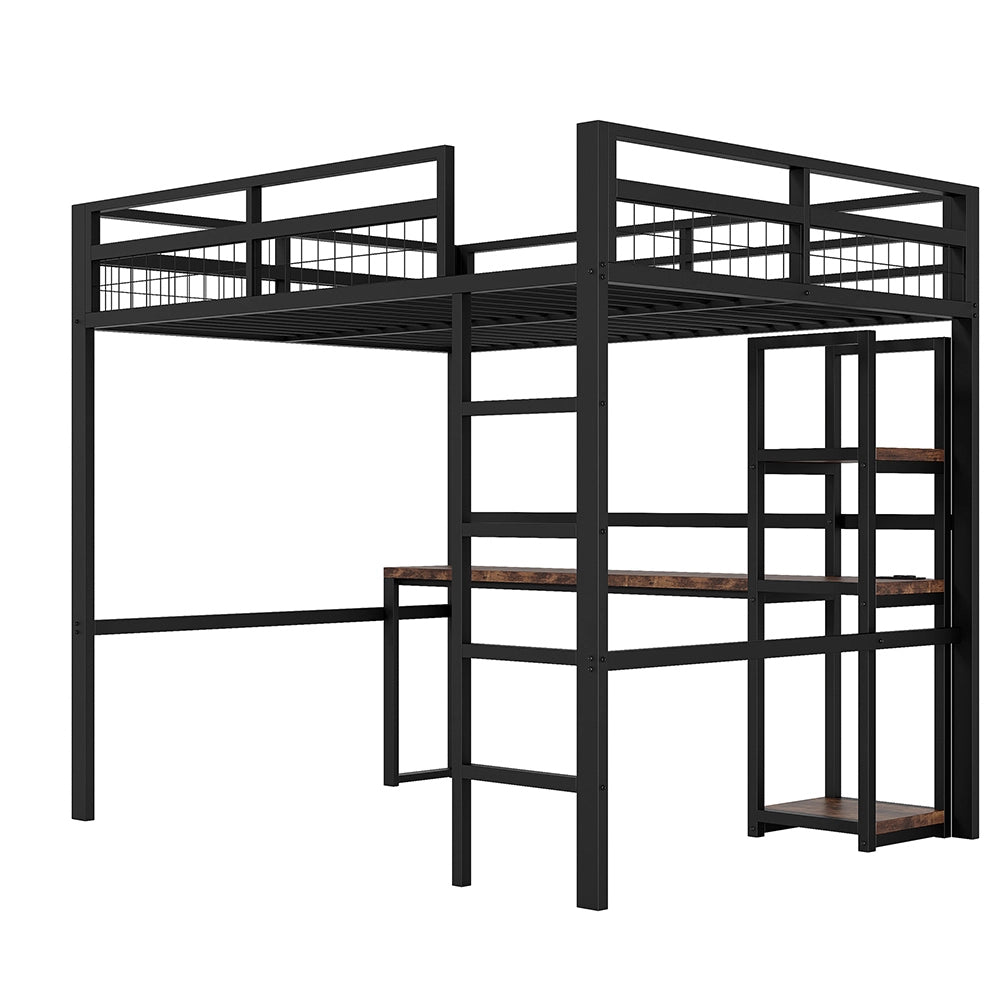 Letto mezzanino 140x200cm - Xylo - nero, scrivania USB-C, ripiani LED