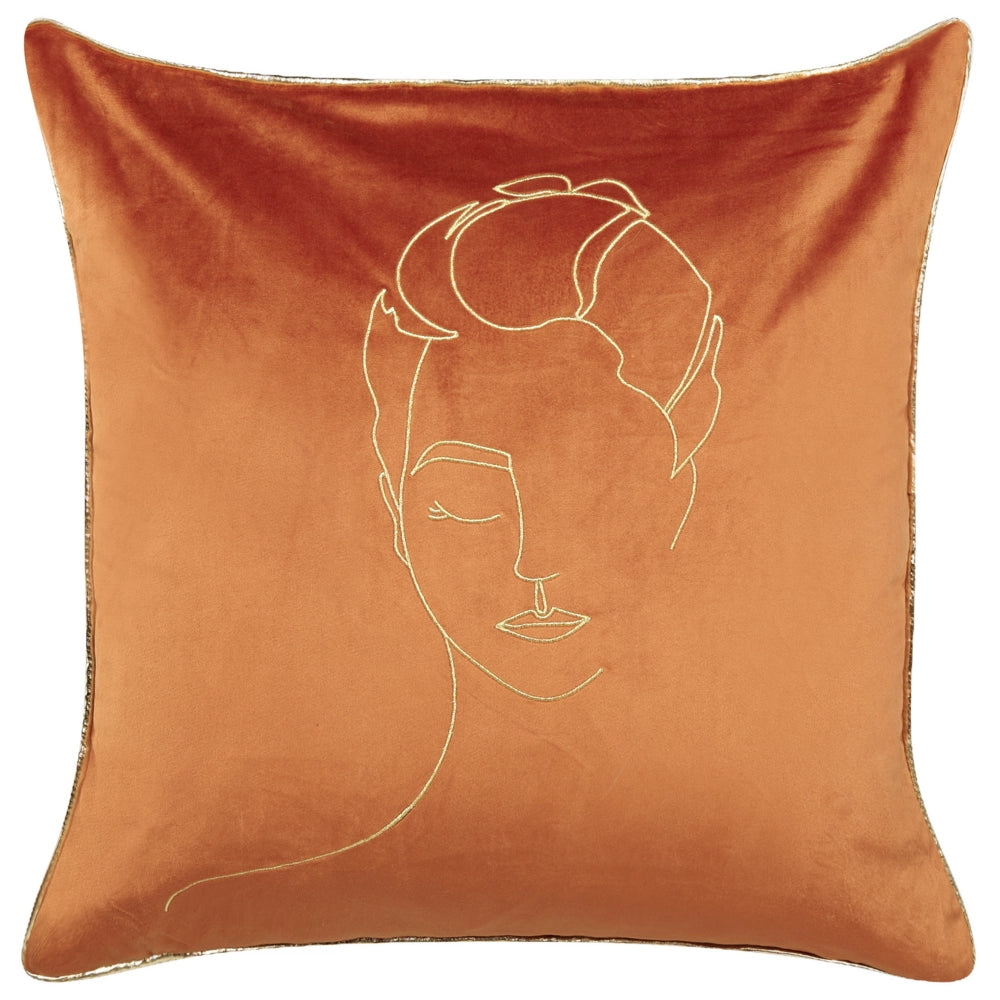 Set di 2 cuscini decorativi in velluto arancione e oro 45 x 45 cm motivo viso glamour accessori decorativi