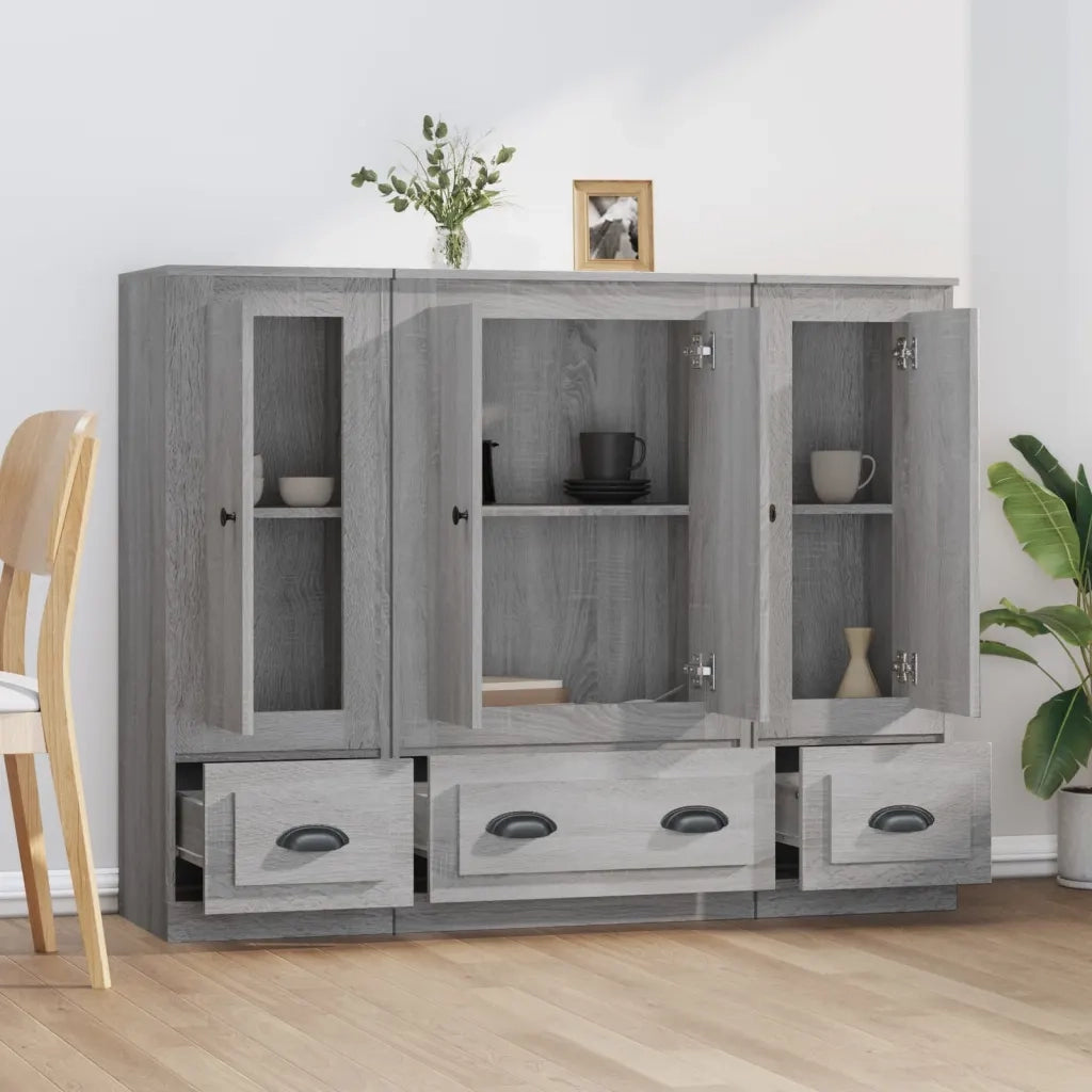 Credenze 3 pz Grigio Sonoma in Legno Multistrato 3185301