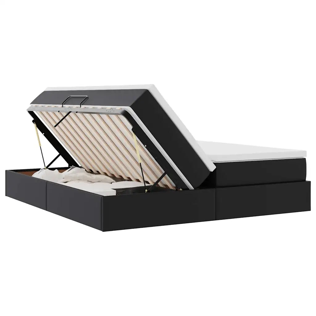 Letto con contenitore e materasso Nero 200 x 200 cm