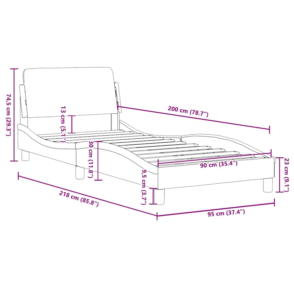 Giroletto con Testiera-Struttura Letto con testiera Dover Nero 90x200 cm Velluto