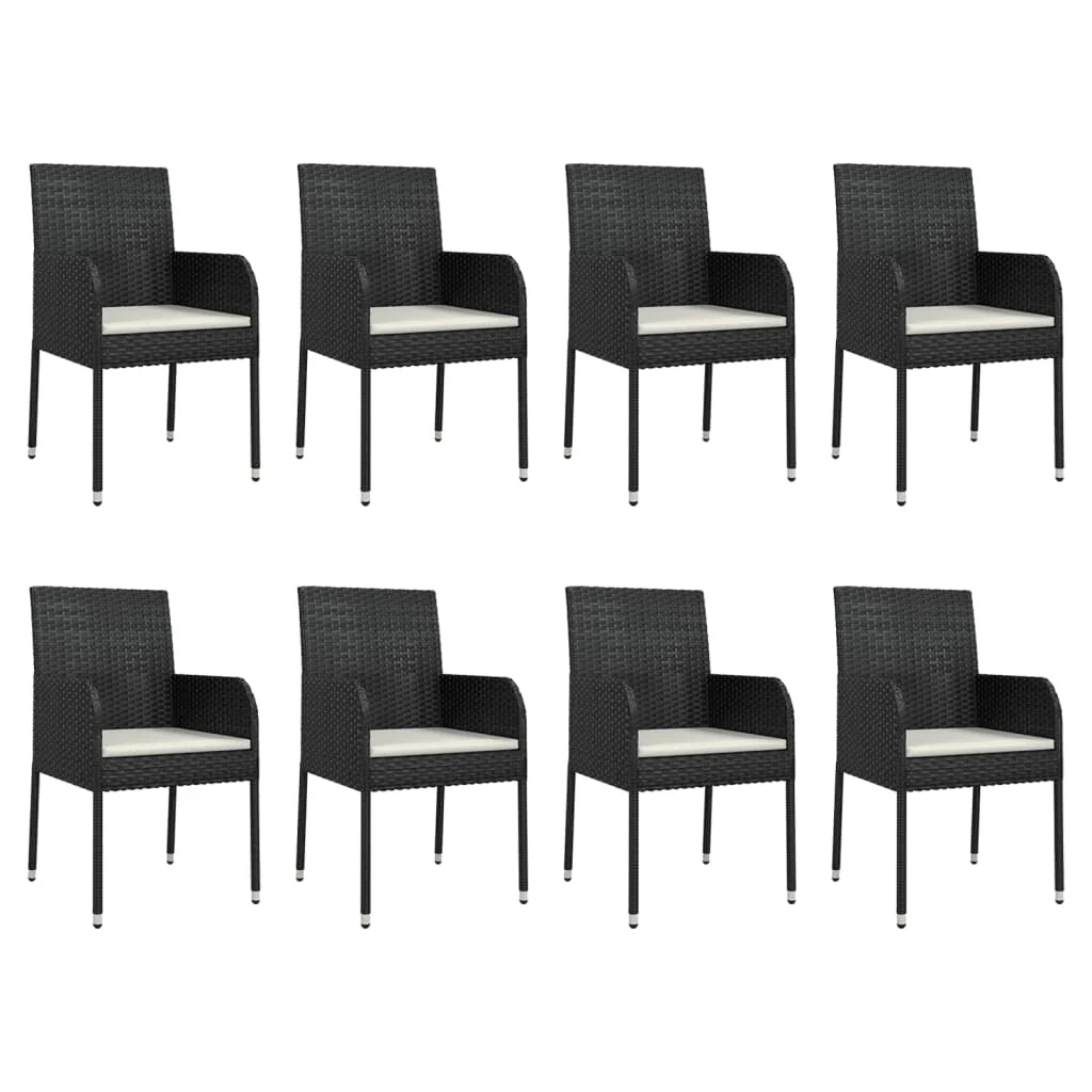 Set da pranzo da giardino da 9 pezzi e cuscini resina intrecciata nera 02_0014832