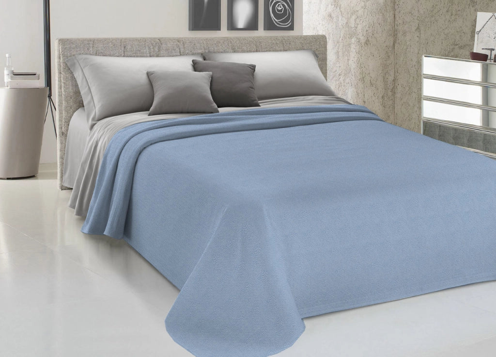 Copriletto Piquet Primavera Estate 100% Cotone Disegno Dublino Bon Bon - Matrimoniale - Azzurro