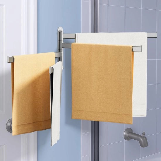 Supporto asciugamano per bagno con 4 braccia, 50CM, 180° di rotazione, in acciaio inossidabile.