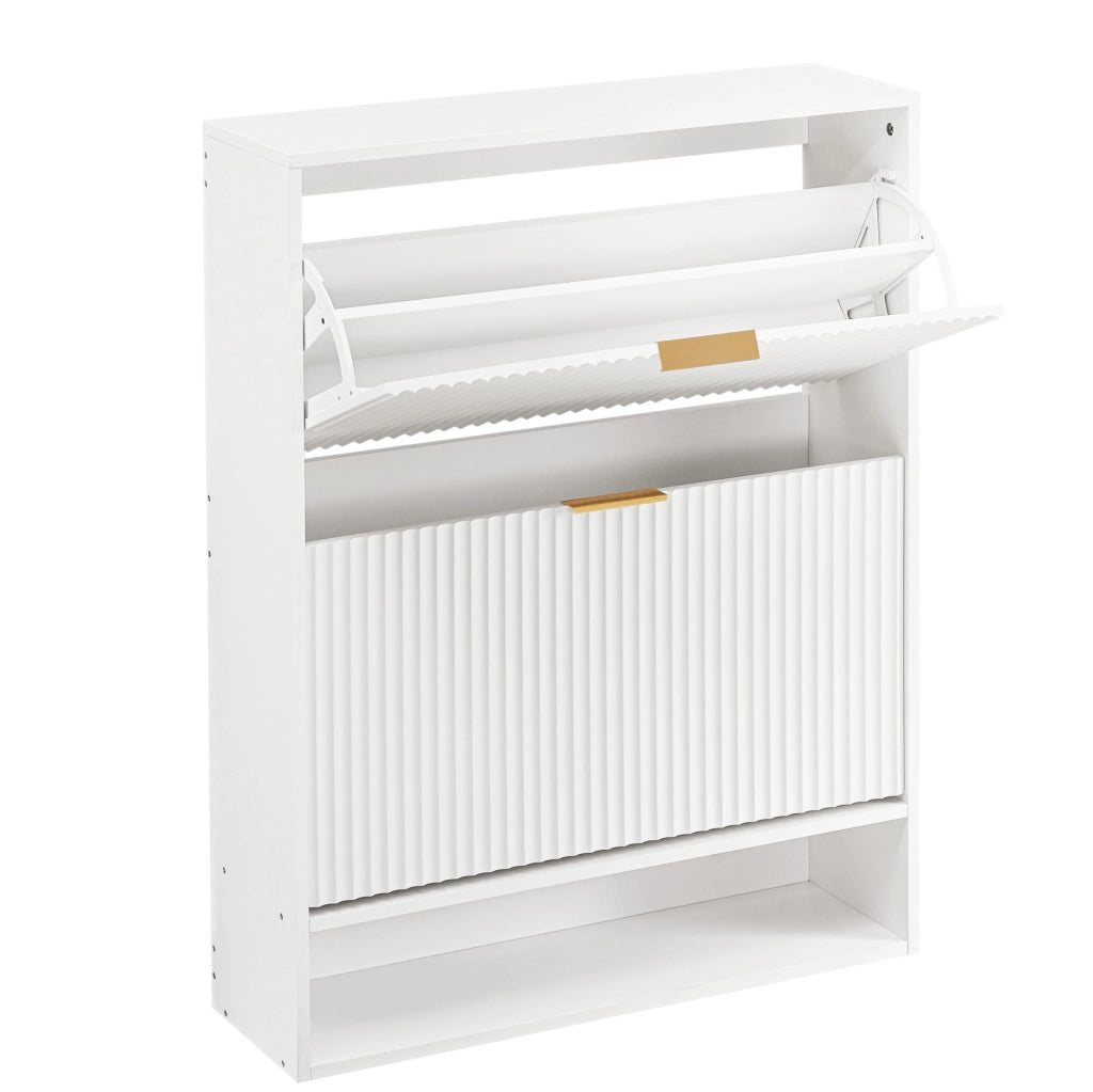 Scarpiera stretta 80x24 cm in MDF bianco con frontale scanalato per ingresso