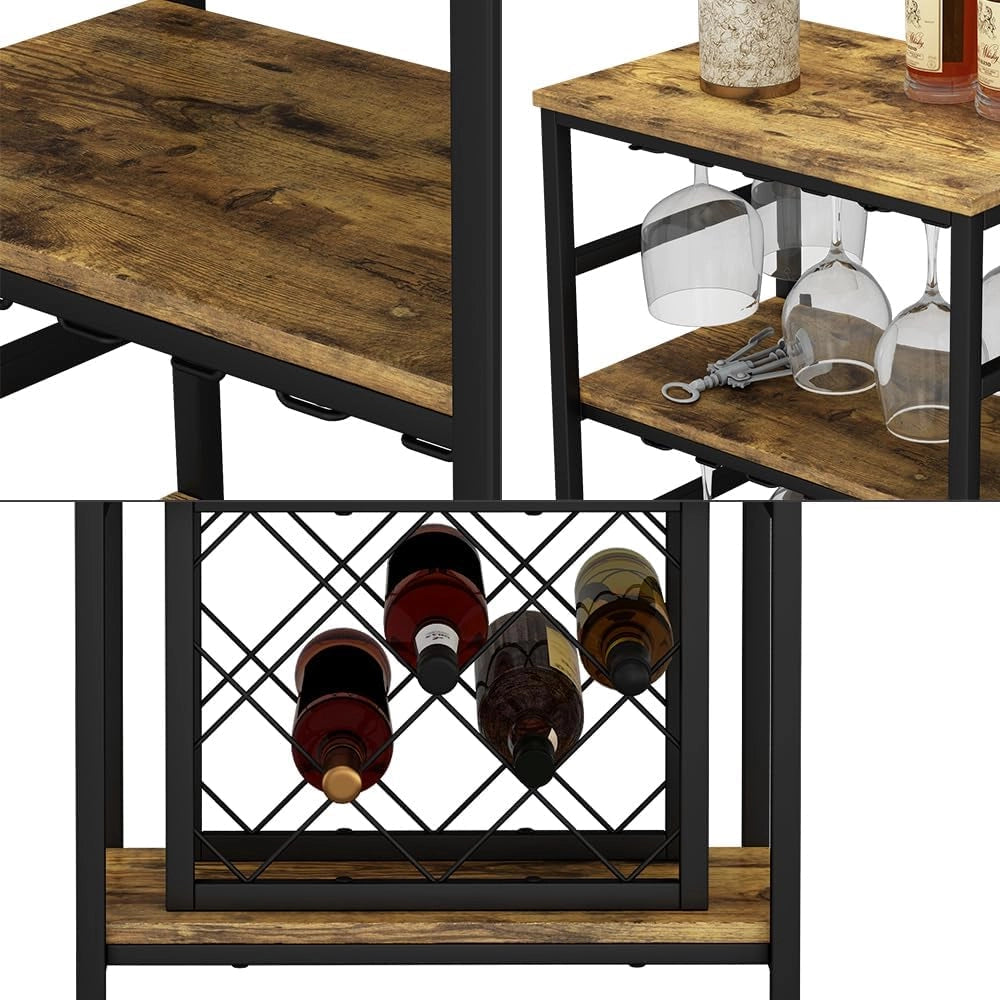 Portabottiglie Vela, Rovere rustico, 50 x 100 cm con portabicchieri, per la conservazione di fino a 12 bottiglie di vino e bicchieri