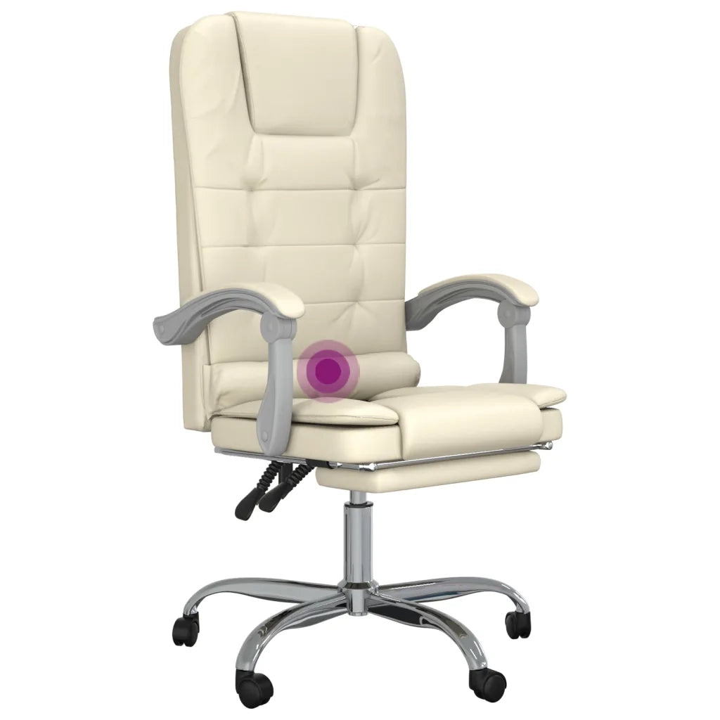 Poltrona da Ufficio Massaggiante | Sedia Relax Reclinabile Crema Similpelle
