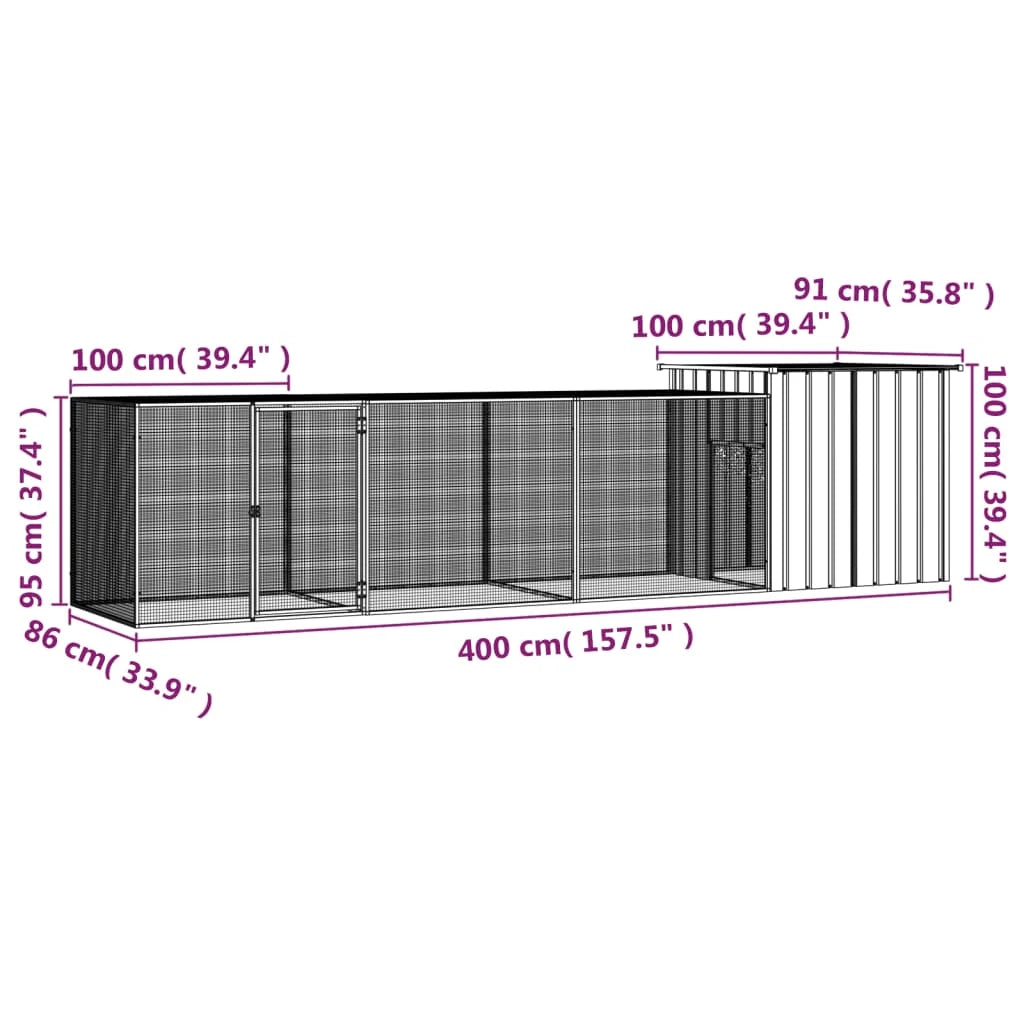 Recinto per pollaio in acciaio zincato antracite 400 x 91 x 100 cm 02_0043926