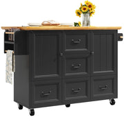 Isola da Cucina con 2 Ante; 5 Cassetti; Piano Ribaltabile; Ruote e Portasciugamani; in MDF e Metallo; Nero