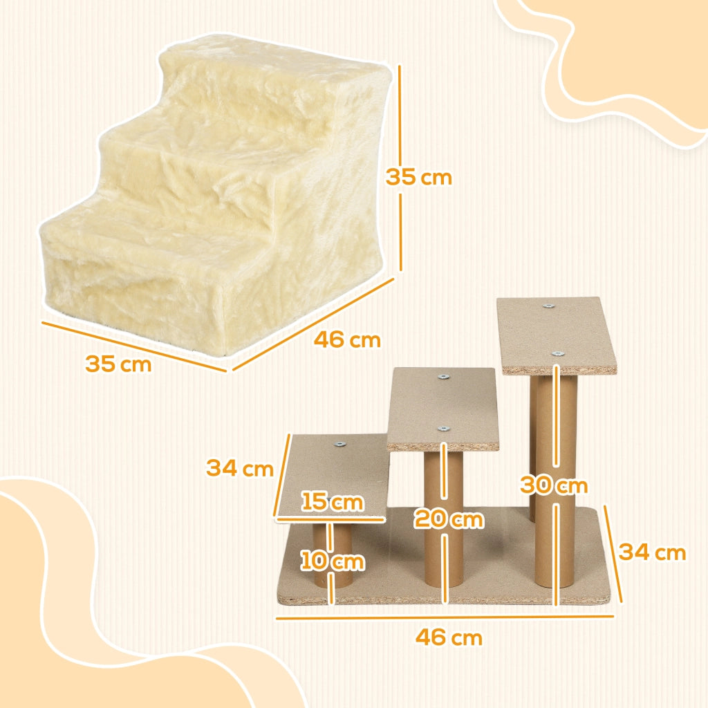 Scala per Cani 3 Gradini con Copertura Lavabile ¨C zephmum ¨C 46x35x35 cm Beige