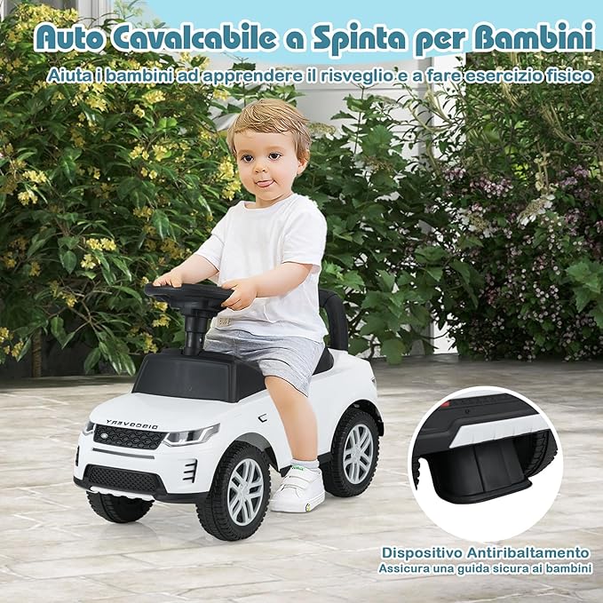 Macchinina Cavalcabile per Bambini, Macchina a Spinta con Clacson, Suoni del Motore e Spazio di Stoccaggio, Auto Giocattolo per Bambini da 1-3 Anni (Bianco)