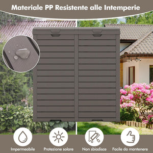 Pattumiera per Rifiuti Esterno e Interno 235 L, Contenitore per Raccolta Differenziata a Doppio Secchio Impermeabile con Coperchio, Vassoio e Maniglia, Bidone per Terrazza e Cucina (Marrone)