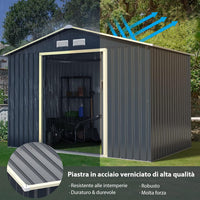 Casetta da Giardino Porta Attrezzi in Lamiera Acciaio Zincato 4,83 M2, Capanno da Esterno con Tettoia, Sfilati e Ante Scorrevoli (267 x 181 x 202 cm)
