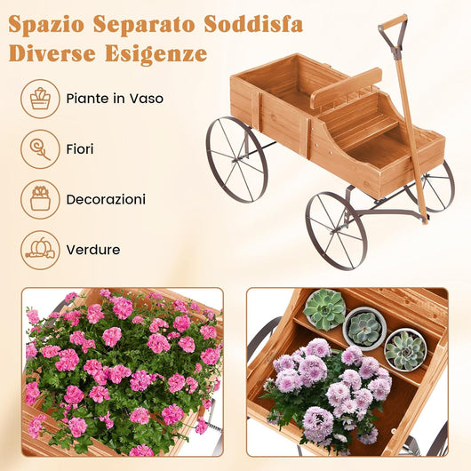 Fioriera da Esterno a Forma di Carrello, Carriola da Giardino in Legno, Decorazione per Giardino e Cortile dal Design Vintage (Arancio)