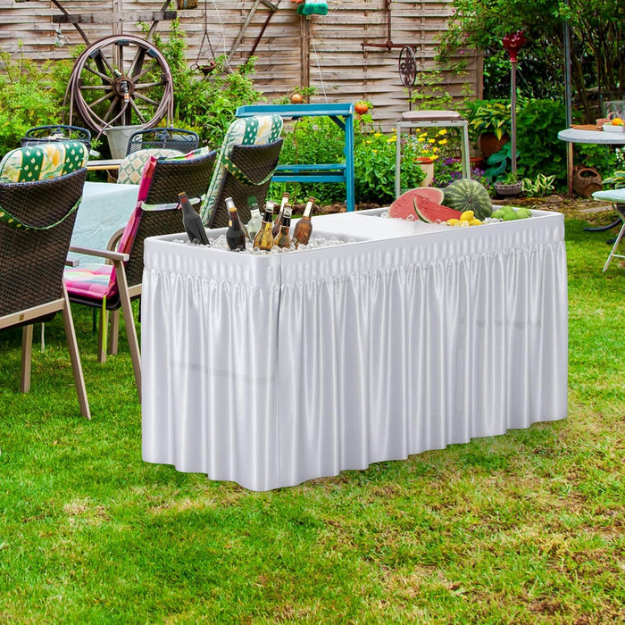 Tavolo Pieghevole Giardino 150 cm, Tavolo da Esterno con Doppi Lavelli, Tubi di Scarico, con Raffreddatore per Ghiaccio, Contenitore per Bevande, per Giardino Campeggio