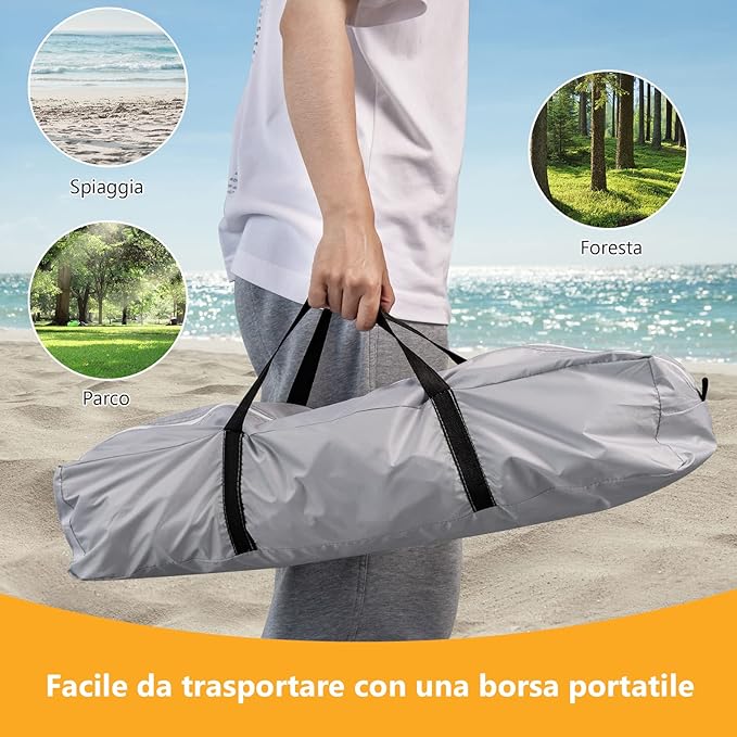 Tenda da Spiaggia per 6-8 Persone 327 x 327 cm, Tenda Parasole Portatile con Borsa, 16 Picchetti e 8 Corde, Tenda a Baldacchino per Campeggio, Cortile e Picnic