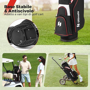 Borsa da Golf per Carrello con 14 Scomparti, Organizzatore Portatile per Mazze da Golf con Tasca Frigo, Tracolla Regolabile, Cappuccio Antipioggia e Porta Ombrello per Uomo e Donna