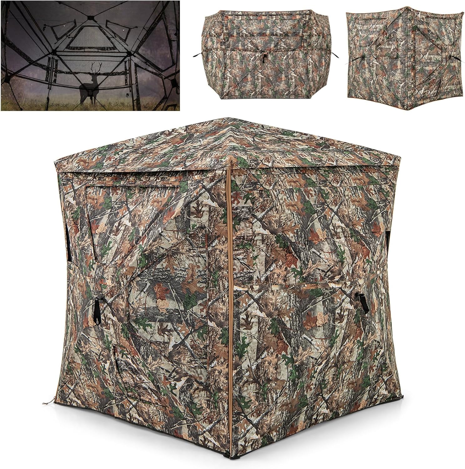 Tenda da Caccia 5 in 1 per 2-3 Persone, Tenda Mimetica a Visione a 360° per Caccia, Tenda Pop-Up Camouflage con Borsa da Trasporto, Attrezzatura Caccia Funzione da Recinto, 148 x 148 x 164 cm