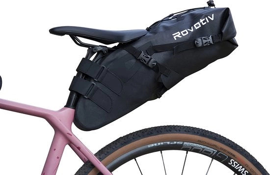 Rovativ Zadeltas per Biciclette da Gravell, 100% impermeabile, con cinture di fissaggio extra resistenti, 10 litri, sacchetto da bicicletta, zadelta, backloader, sacchetto da bicicletta