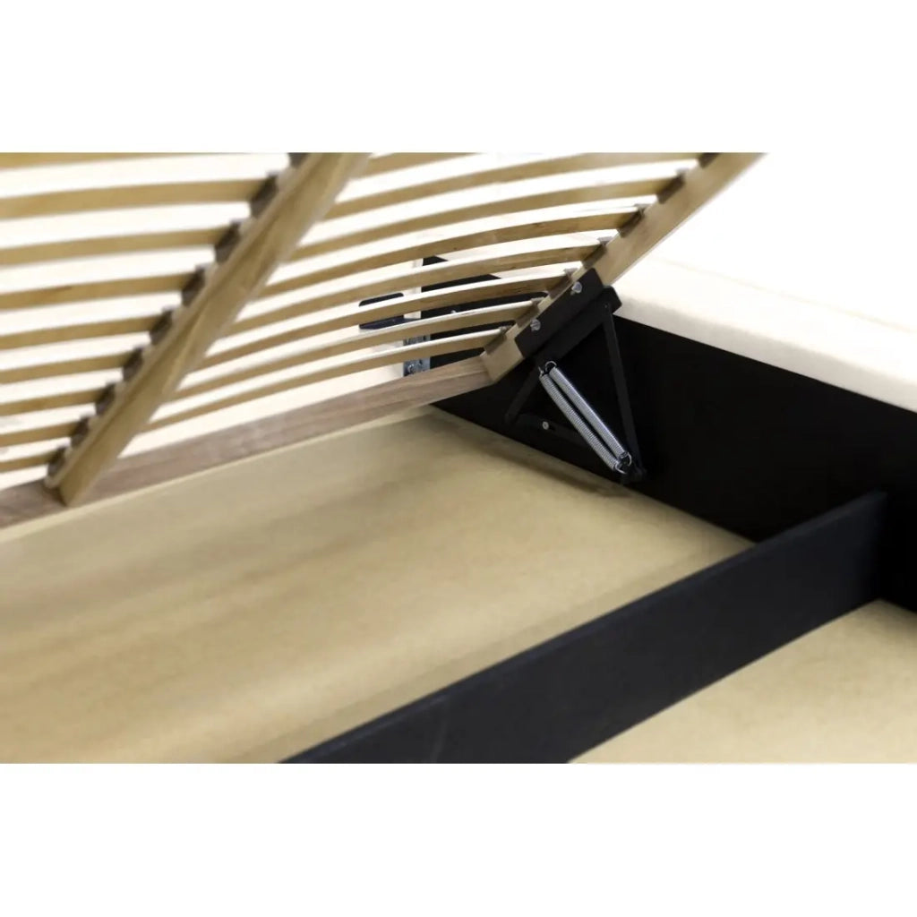 Letto con contenitore VELORA – Perla – 160x200 cm – Tessuto velluto morbido – Rete sollevabile – Spazio di stoccaggio integrato