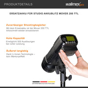 Batteria ricaricabile 2900mAh 14,4V per Mover 200 TTL - 41,76 Wh - Tecnologia agli ioni di litio, senza effetto memoria - Per flash portatili da studio fotografico
