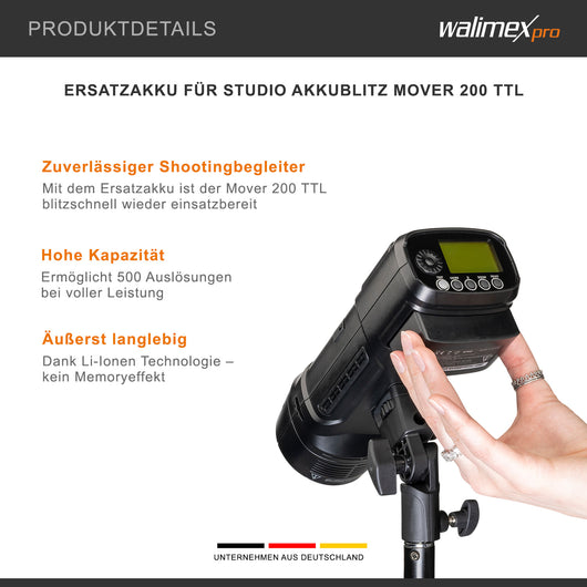 Batteria ricaricabile 2900mAh 14,4V per Mover 200 TTL - 41,76 Wh - Tecnologia agli ioni di litio, senza effetto memoria - Per flash portatili da studio fotografico
