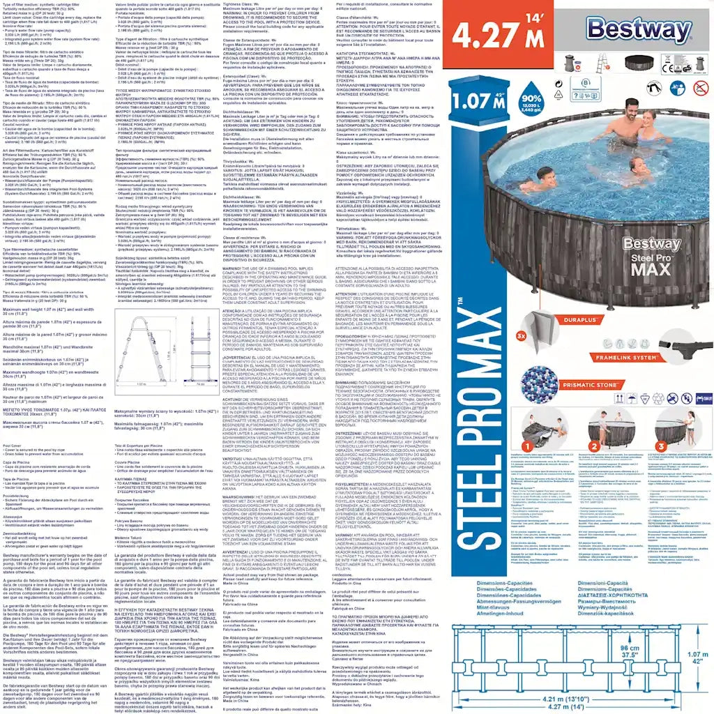 Bestway Set Piscina Rotonda Steel Pro MAX 427x107 cm 3202566