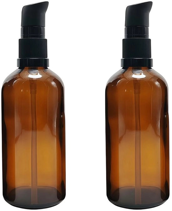 Set di flaconi in vetro 2 pezzi 100ml - Flaconi vuoti - Vetro ambrato - Dispensatore per cosmetici - Viaggio - Solido e riciclabile - Flacone