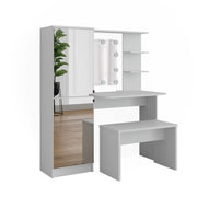 Vicco Tavolo da toilette Bianco 123 cm con illuminazione a LED e panca