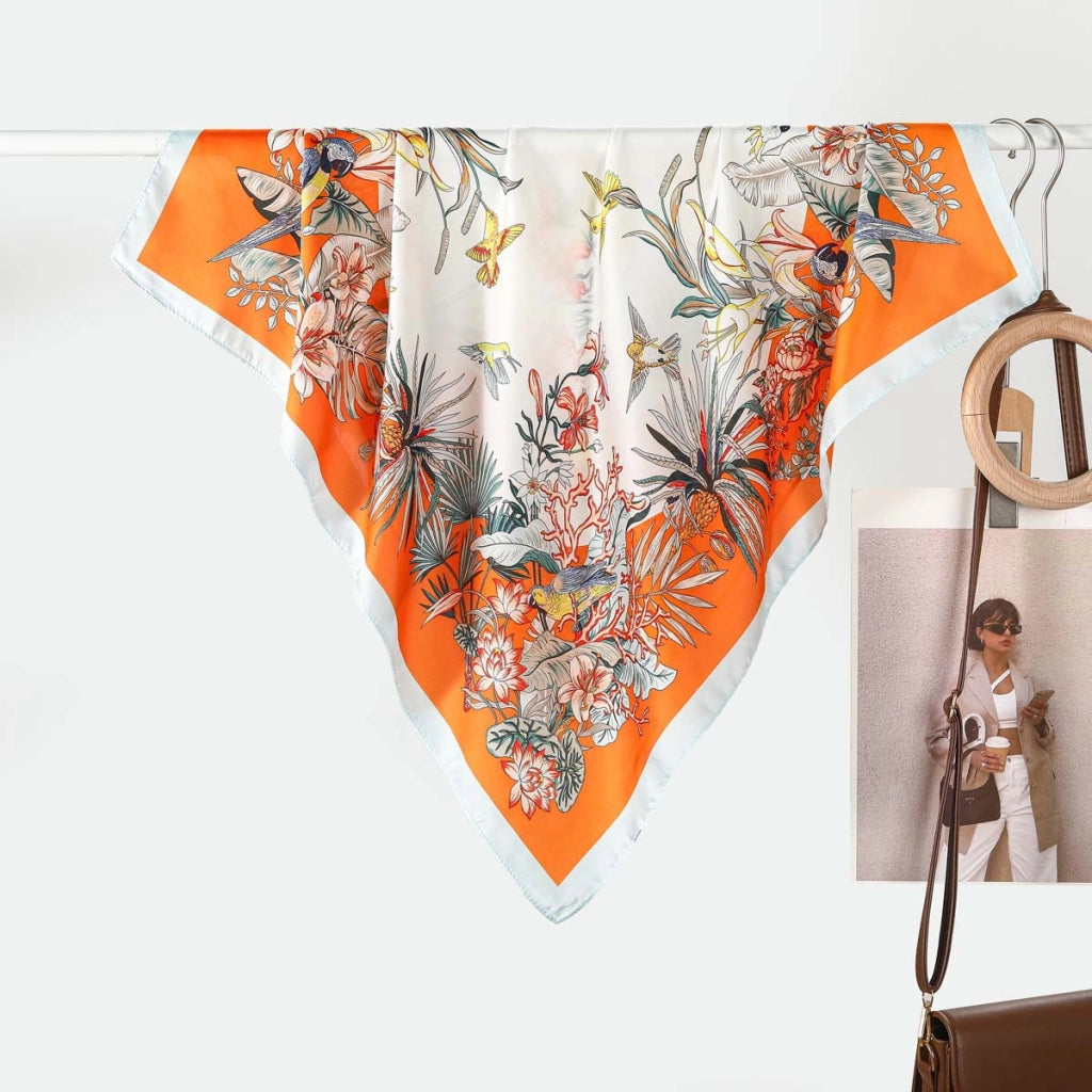 Elegante sciarpa/foulard da collo in seta con stampa floreale per donna, sciarpa piccola, raffinata e versatile, sciarpa quadrata di lusso discreto da 74 cm.
