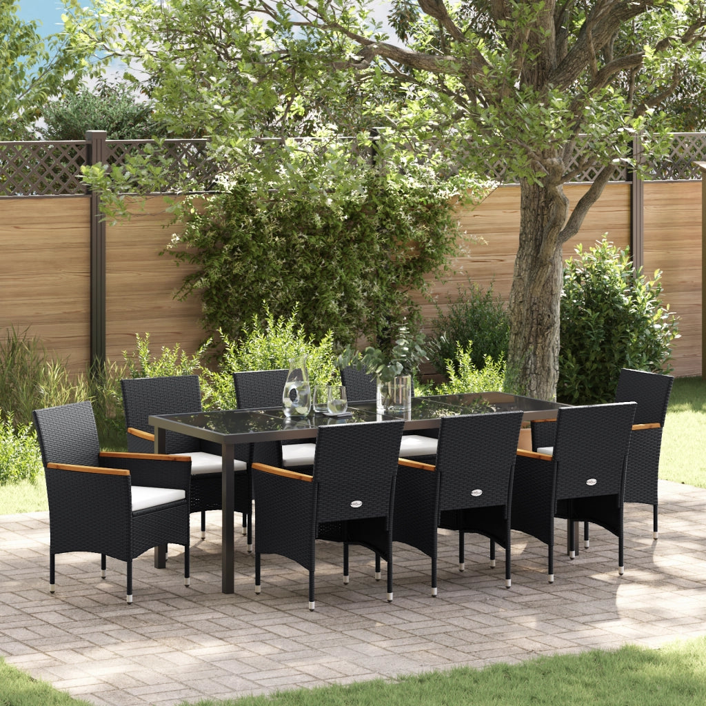 Set da Pranzo da Giardino 9 Pezzi Rattan PE Nero