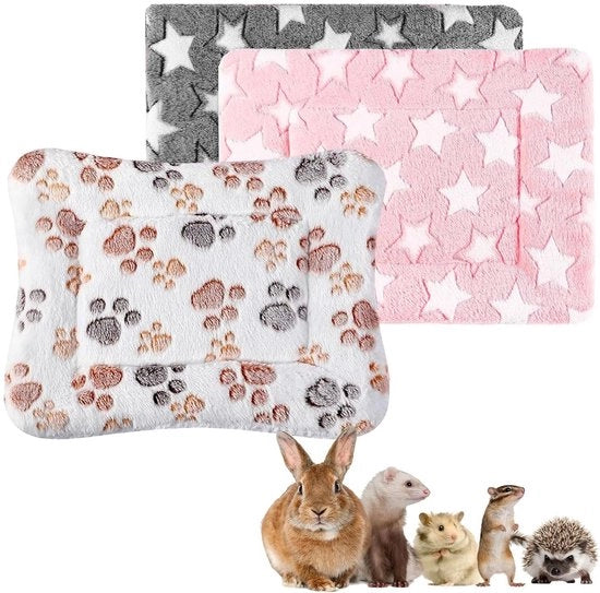 Set di 3 Tappeti per Conigli - Tappeto per Hamster - Fleece Soffice - Letto Caldo per Animali - 32 x 25 cm