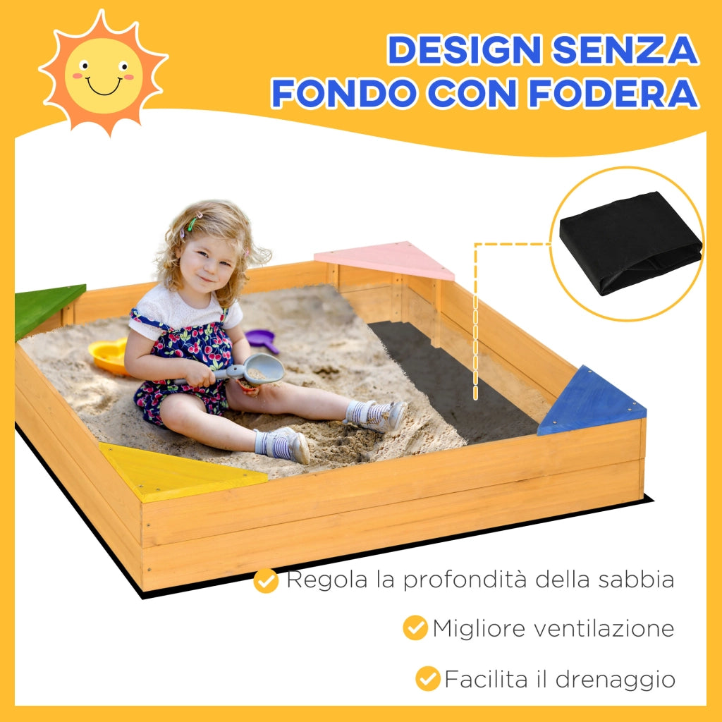 Sabbiera per Bambini 4 Posti in Legno di Abete ¨C zephmum ¨C 109x109x19.8 cm