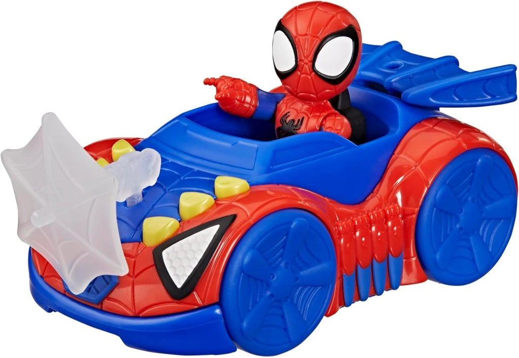 Marvel Spidey e i suoi fantastici amici, macchina giocattolo Spidey e Web-Crawler con action figure da 7,6 cm e accessor