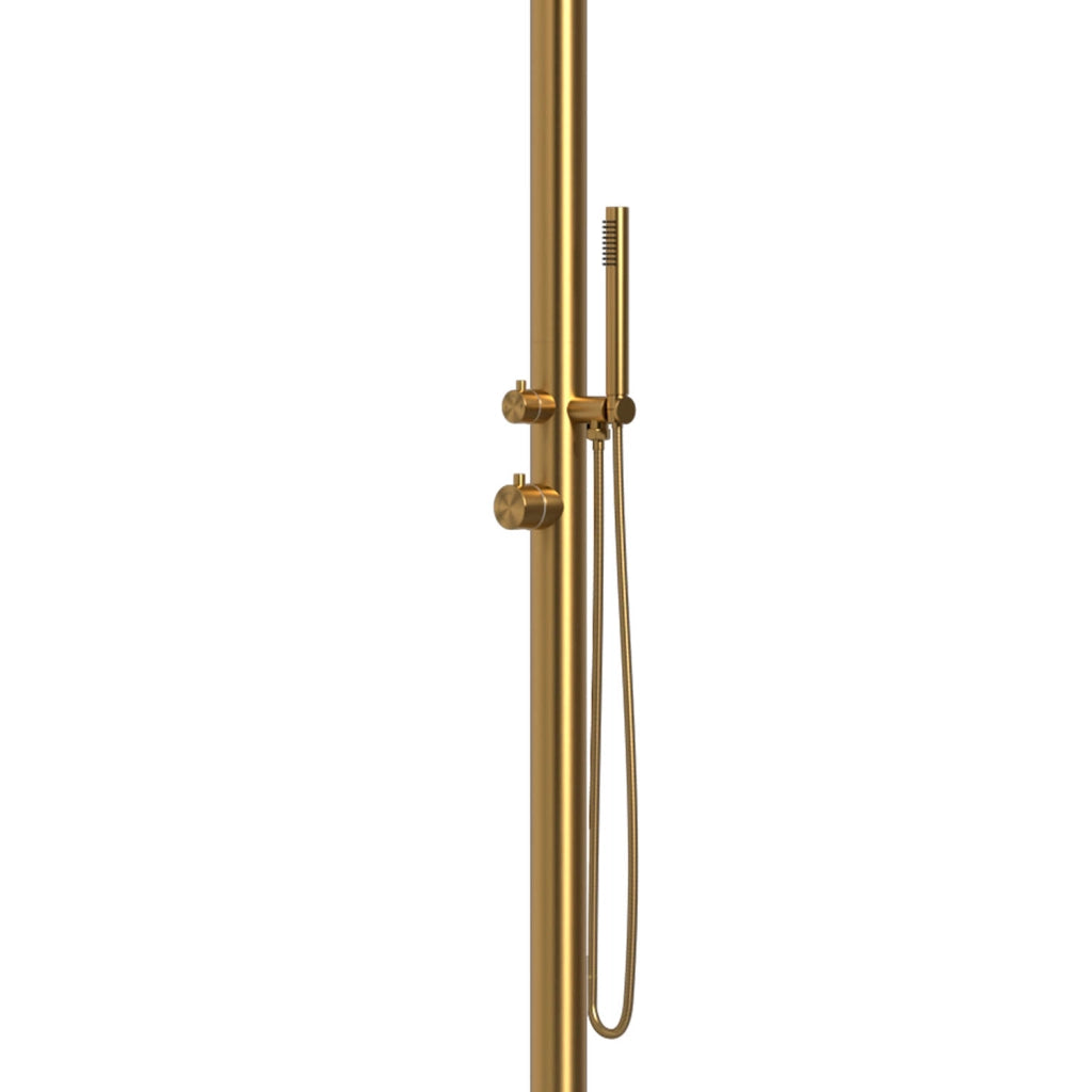 SINED Doccia Esterna in Acciaio Inox 316L Colore Oro Fusto 6 cm Altezza 2300 mm Miscelatore e Doccino Inclusi Modello DOCCIA CHIA ORO