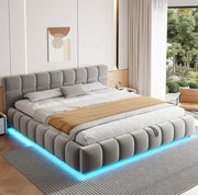 Letto imbottito 180x200 cm con contenitore idraulico e LED in velluto grigio