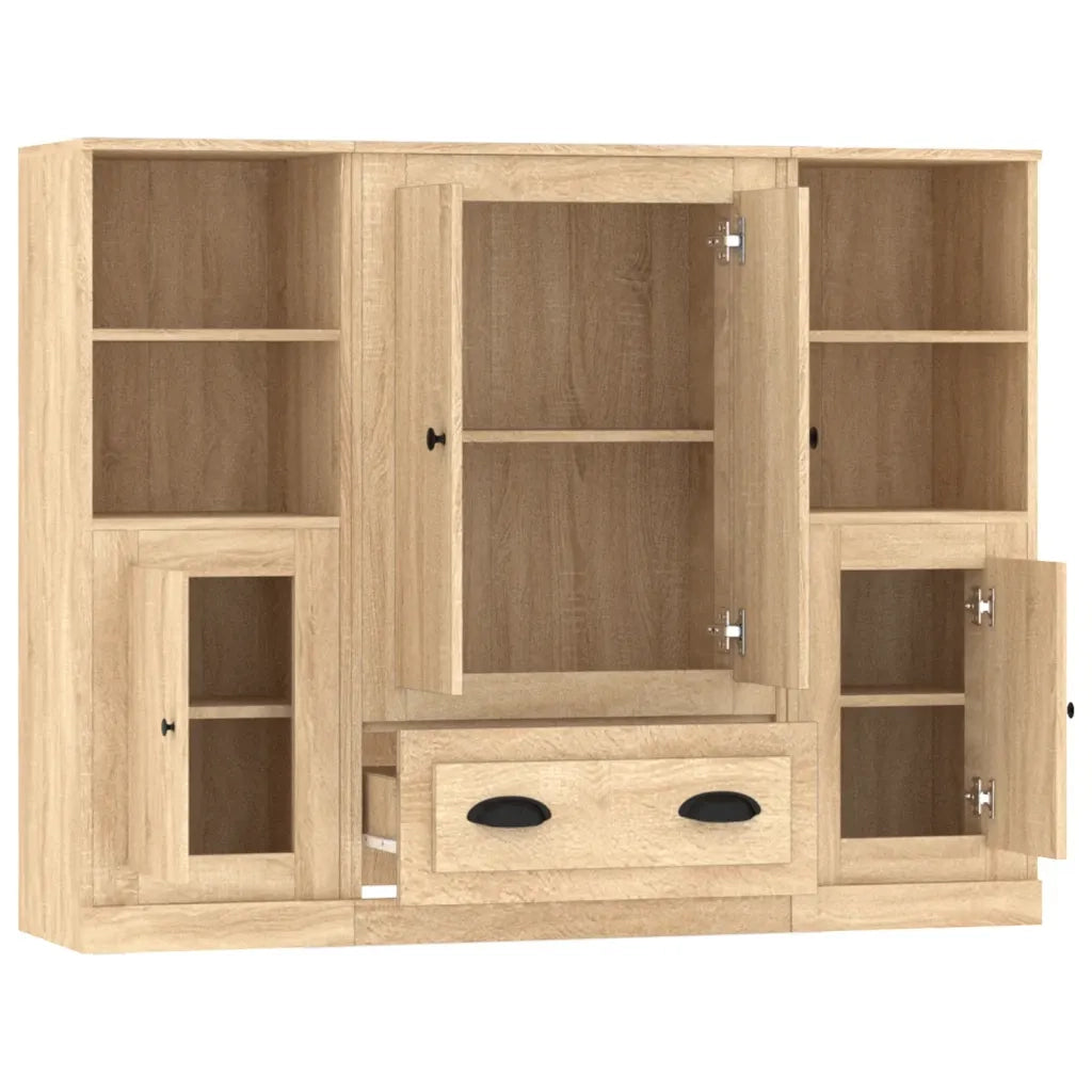 Credenze 3 pz | Madia | Buffet da pranzo | Armadio da pranzo Rovere Sonoma in Legno Multistrato